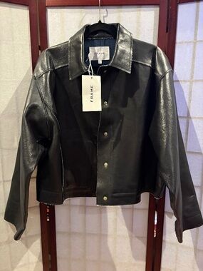FRAME Black Lamb Leather Cropped Jacket | NWT $798 | Modern Minimalist | Size S